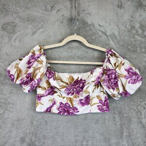 Abercrombie & Fitch Blouse Womens Medium Purple Floral Off Shoulder Puff Sleeve